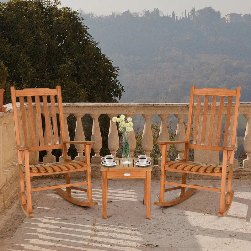 3 Pieces Eucalyptus Rocking Chair Set with Coffee Table by DirectDeals