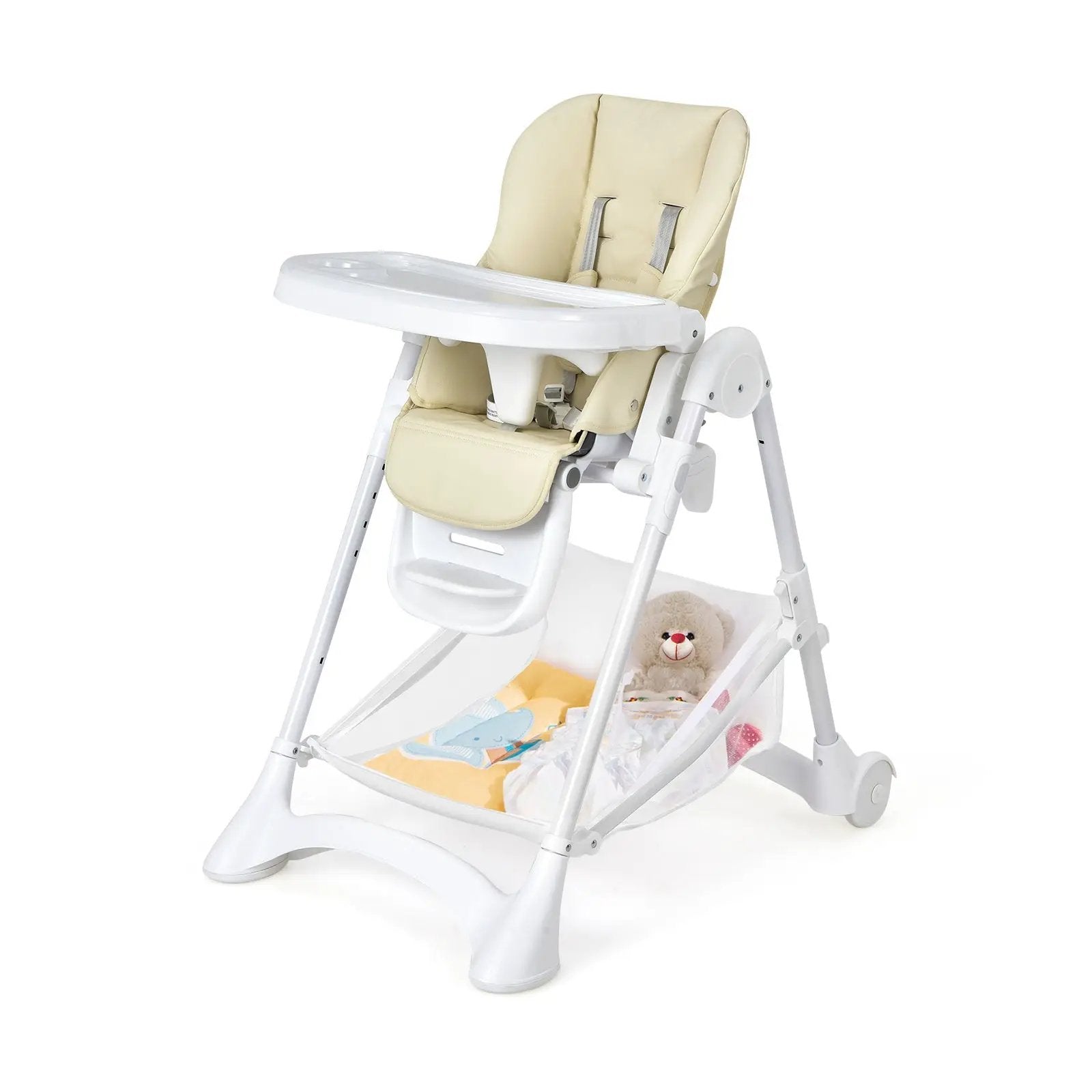 Baby Convertible Folding Adjustable High Chair with Wheel Tray Storage Basket by DirectDeals