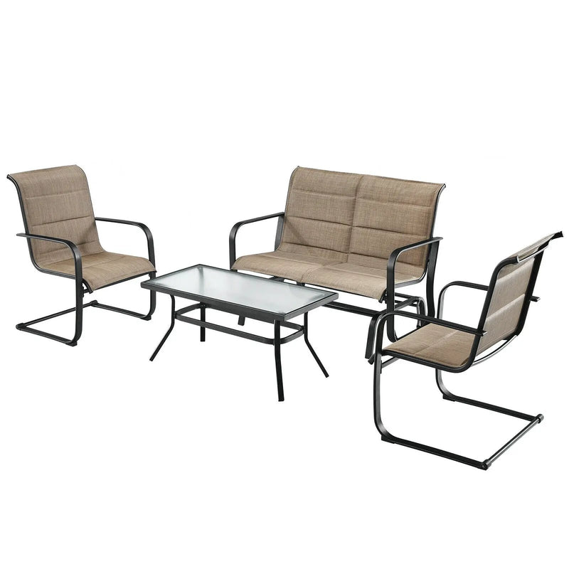 4 Pieces Outdoor Patio Furniture Set with Padded Glider Loveseat and Coffee Table-Brown by DirectDeals