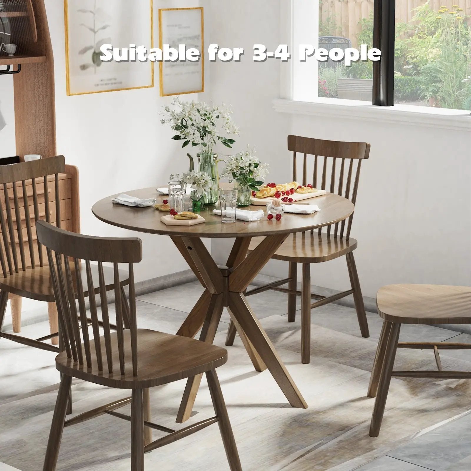 36 Inch Round Wood Dining Table with Intersecting Pedestal Base by DirectDeals
