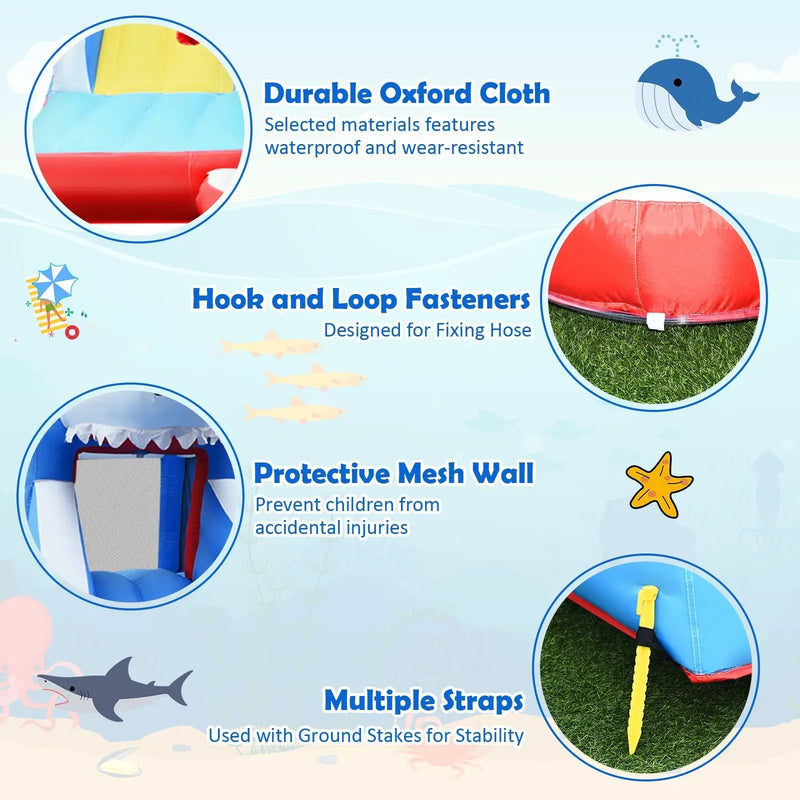 Inflatable Shark Bounce House with Water Slide and Climbing Wall without Blower by DirectDeals