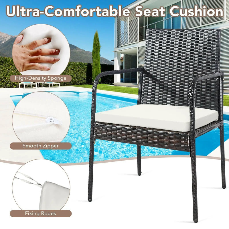 4 Pieces Patio Wicker Rattan Dining Set with Comfy Cushions by DirectDeals
