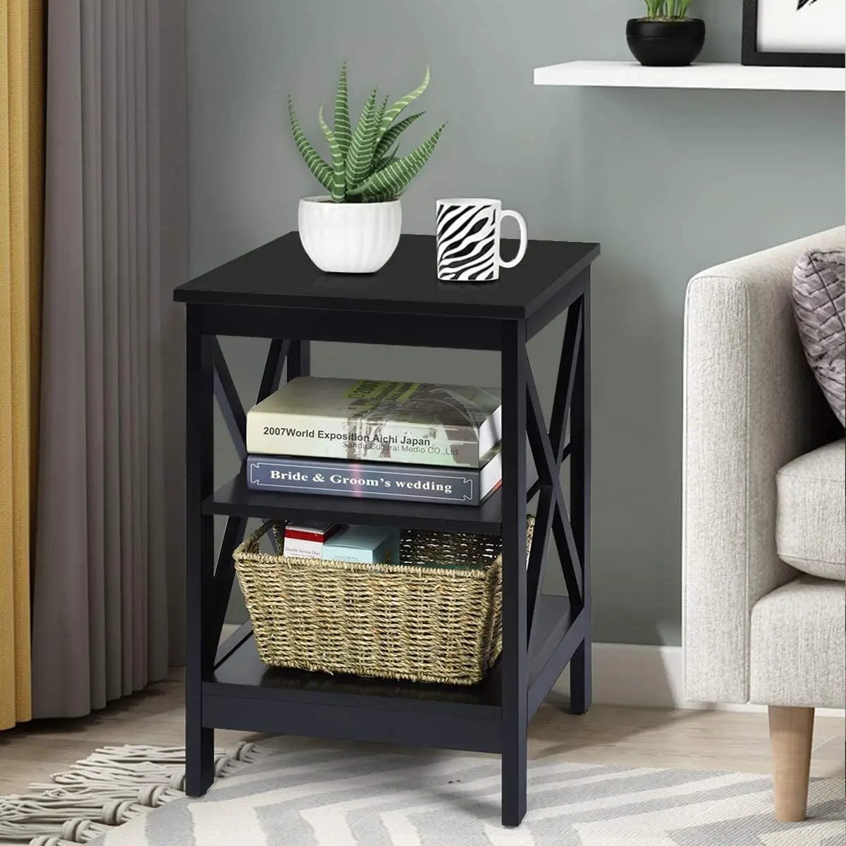 3-Tier X-Design Nightstands with Storage Shelves for Living Room Bedroom, photo 3 of 31