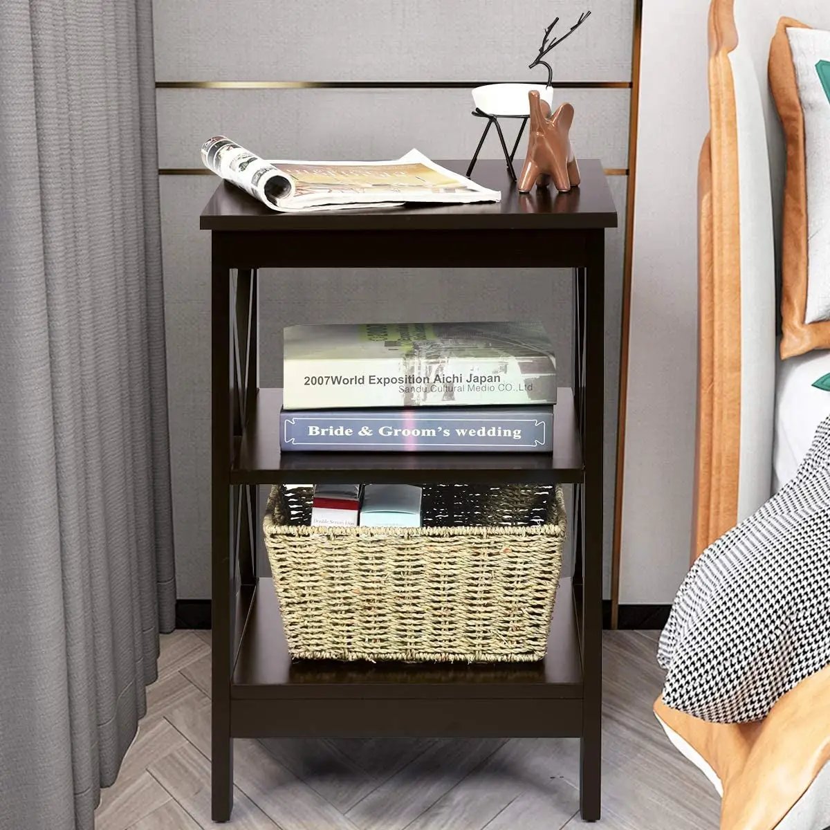 3-Tier X-Design Nightstands with Storage Shelves for Living Room Bedroom, photo 16 of 31