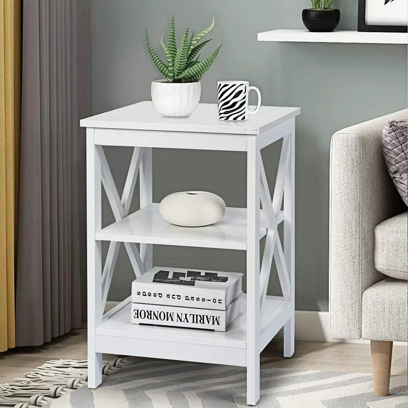 3-Tier X-Design Nightstands with Storage Shelves for Living Room Bedroom by DirectDeals