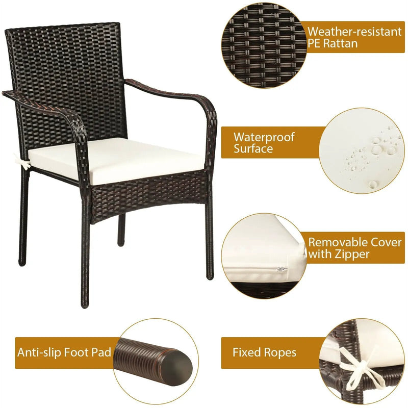 Set of 4 Patio Rattan Stackable Dining Chair with Cushioned Armrest for Garden by DirectDeals