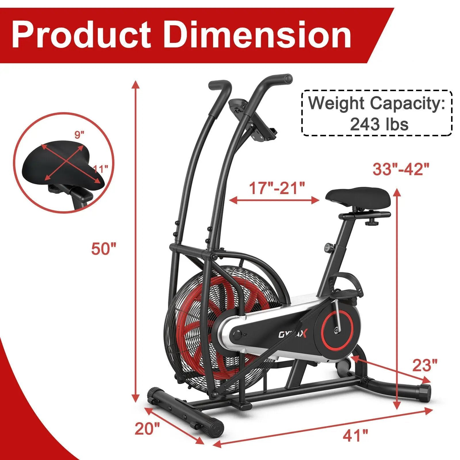 Upright Air Bike with Unlimited Resistance-Black by DirectDeals