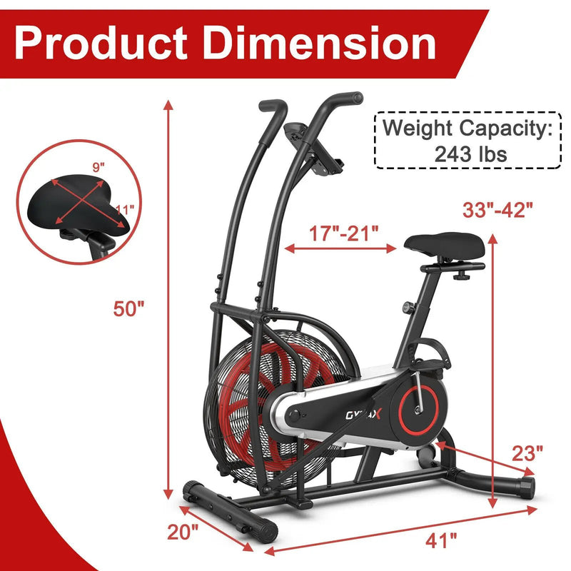 Upright Air Bike with Unlimited Resistance-Black by DirectDeals