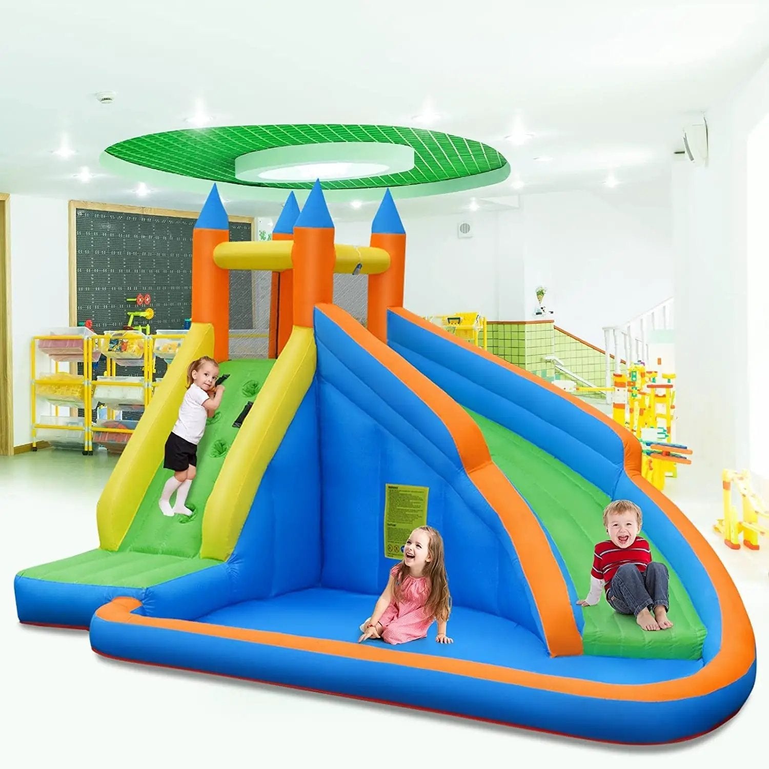 Kids Inflatable Water Slide Bouncing House with Carrying Bag and 480W Blower by DirectDeals