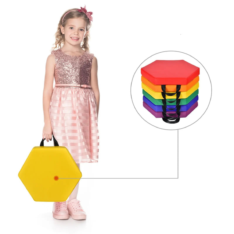 6 Pieces Multifunctional Hexagon Toddler Floor Cushions Classroom Seating with Handles by DirectDeals