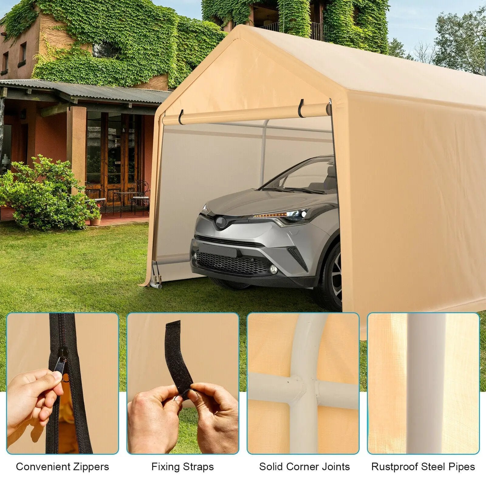 9 x 17 Feet Heavy Duty Carport Canopy-Yellow by DirectDeals