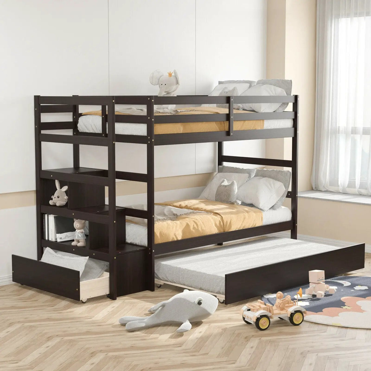 Twin Over Twin Bunk Bed with Storage Shelf and Drawer, photo 2 of 10
