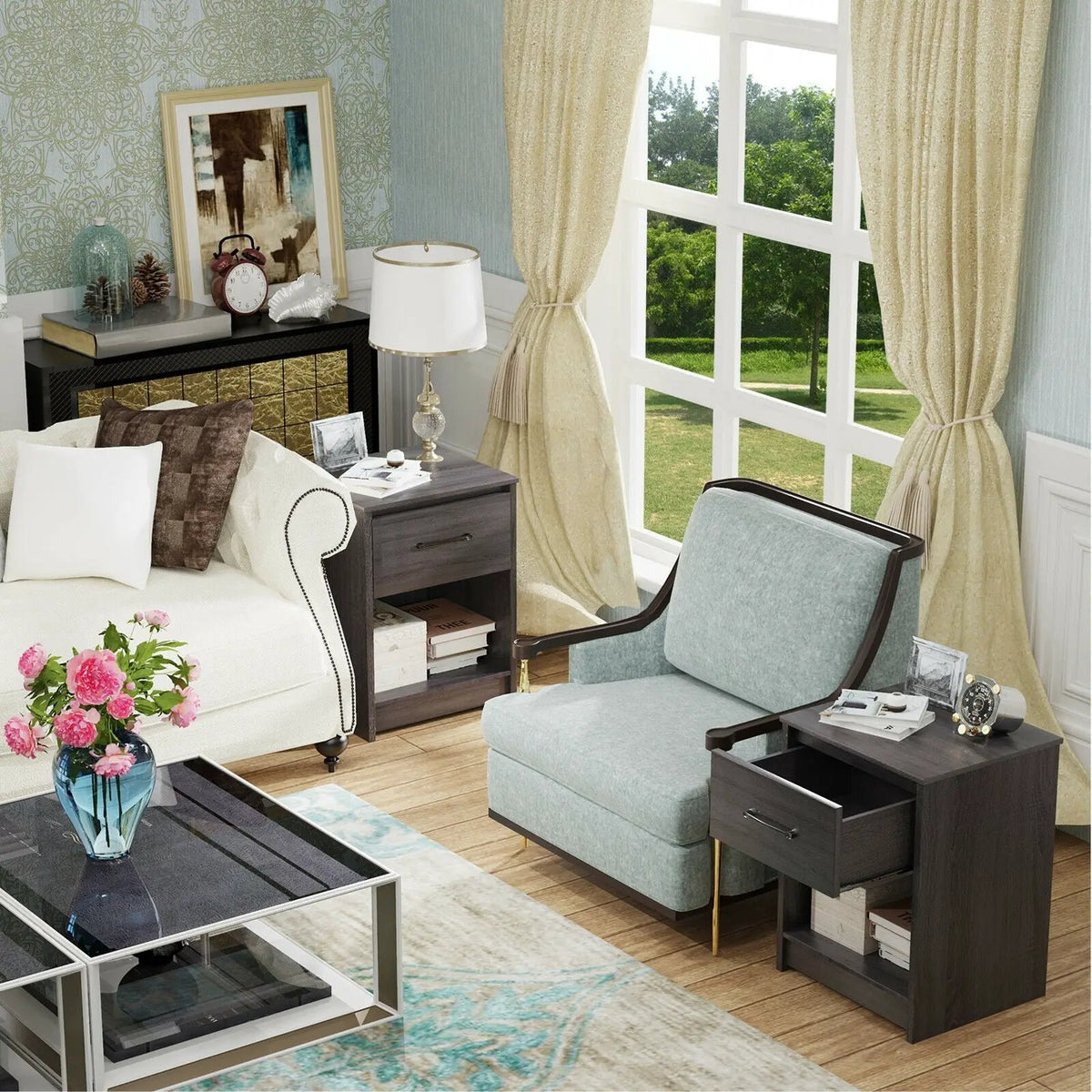 Wooden Nightstand with Drawer and Open Storage Compartment, photo 6 of 24
