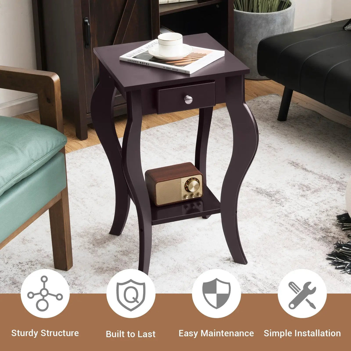 2-Tier End Table with Drawer and Shelf for Living Room Bedroom, photo 6 of 24