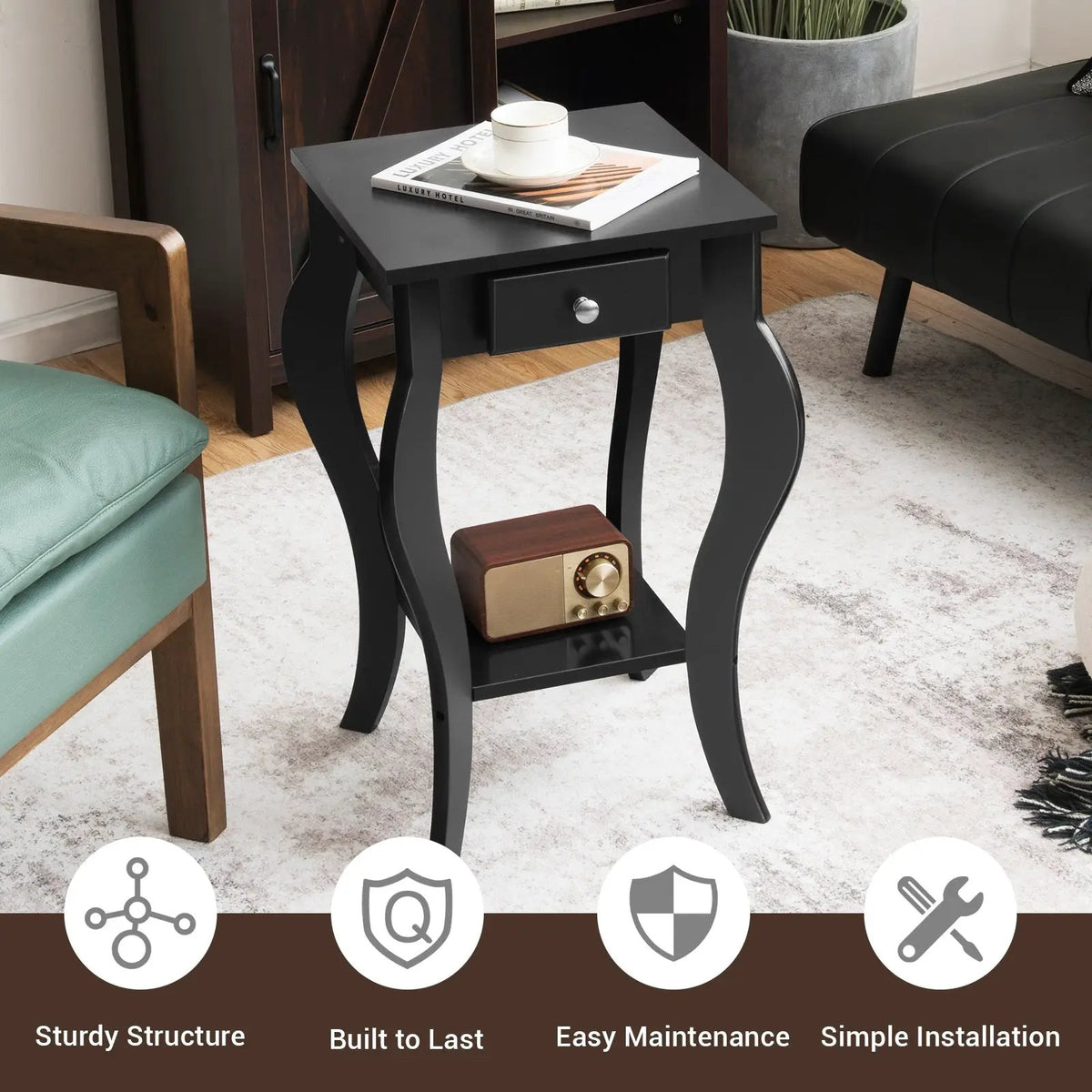2-Tier End Table with Drawer and Shelf for Living Room Bedroom, photo 4 of 24