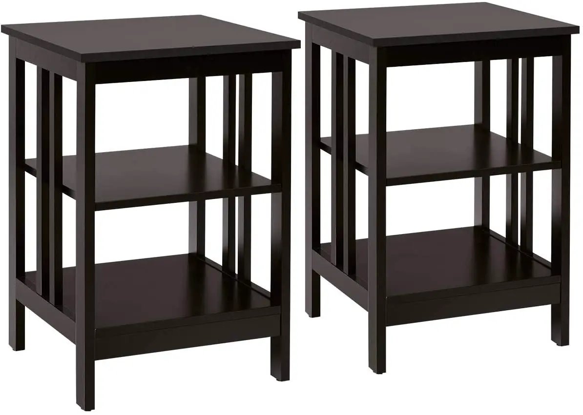 2 Pieces 3-Tier Nightstand with Reinforced Bars and Stable Structure, photo 12 of 32