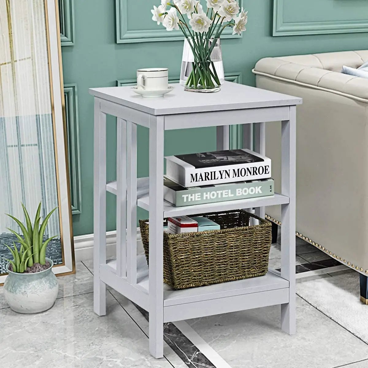 2 Pieces 3-Tier Nightstand with Reinforced Bars and Stable Structure, photo 21 of 32