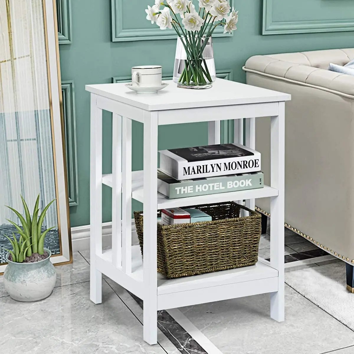 2 Pieces 3-Tier Nightstand with Reinforced Bars and Stable Structure, photo 8 of 32