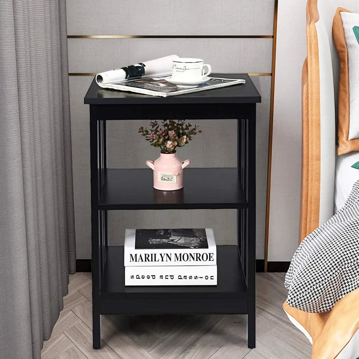 2 Pieces 3-Tier Nightstand with Reinforced Bars and Stable Structure, photo 26 of 32