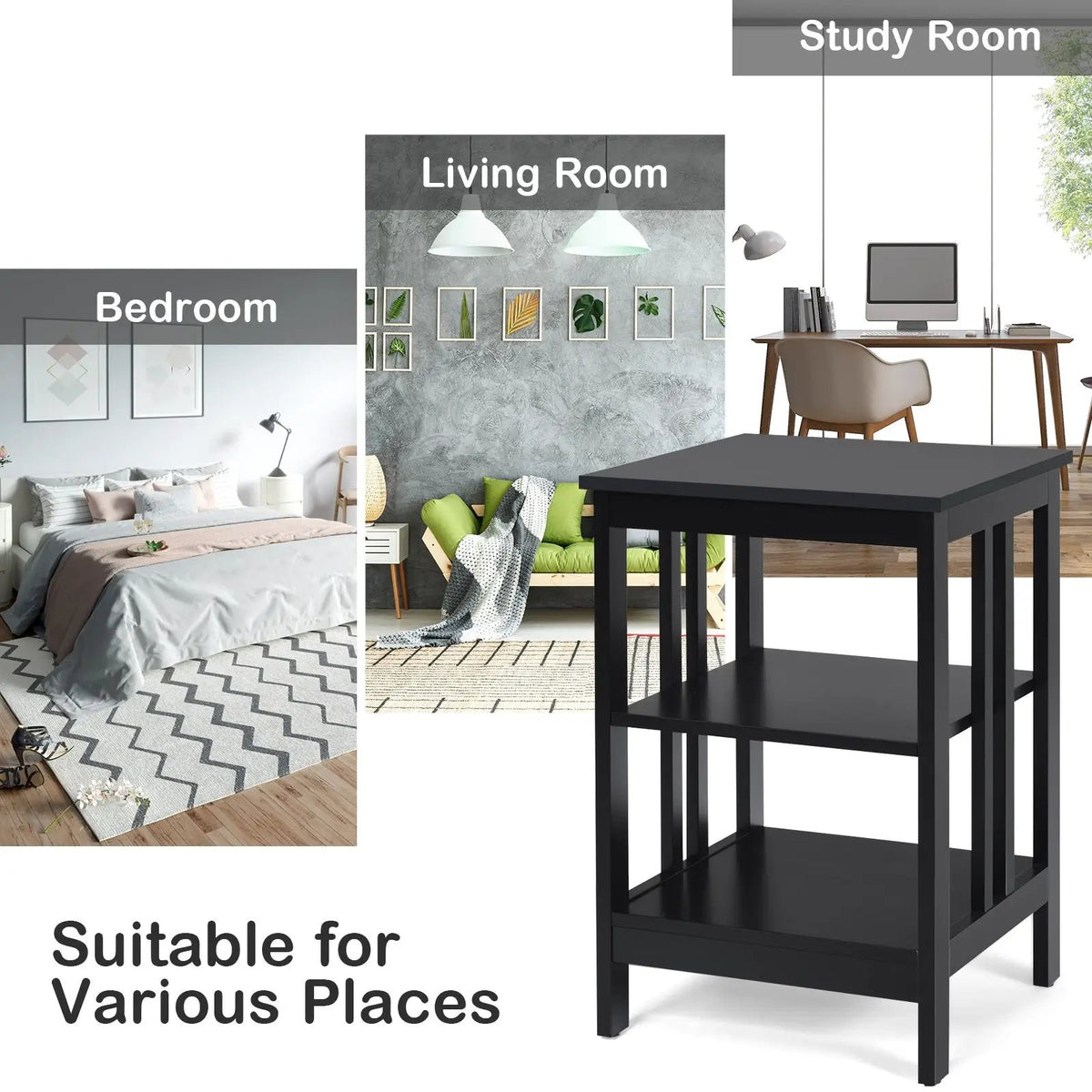3-Tier Nightstand Sofa Side Table with Baffles and Round Corners, photo 13 of 32