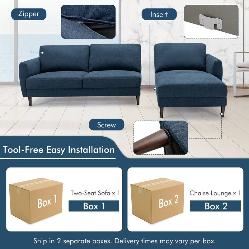 L-Shaped Fabric Sectional Sofa with Chaise Lounge and Solid Wood Legs by DirectDeals
