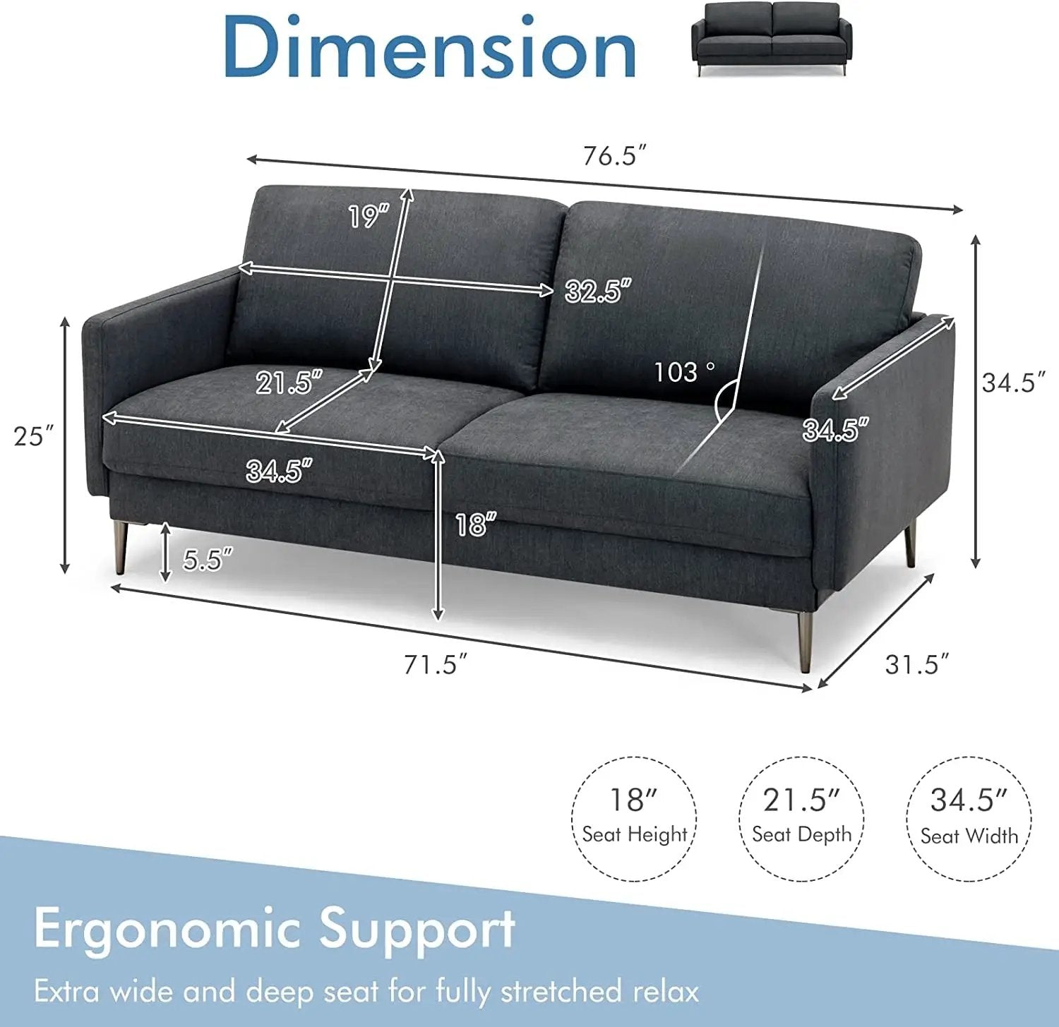 Modern Loveseat with Comfy Backrest Cushions by DirectDeals