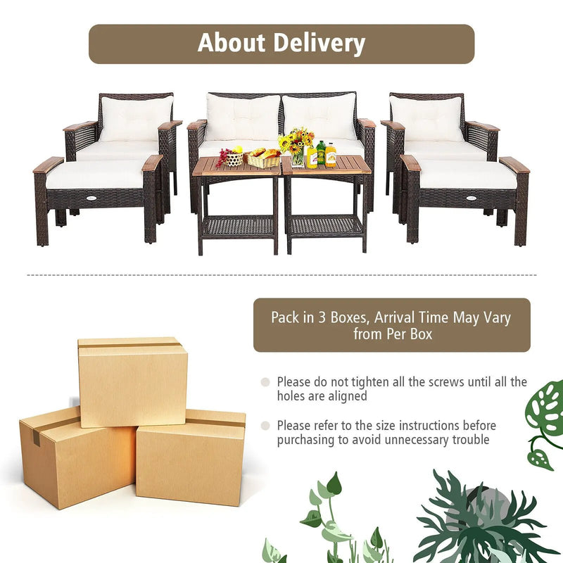 7 Pieces Patio Rattan Cushioned Conversation Furniture Set by DirectDeals