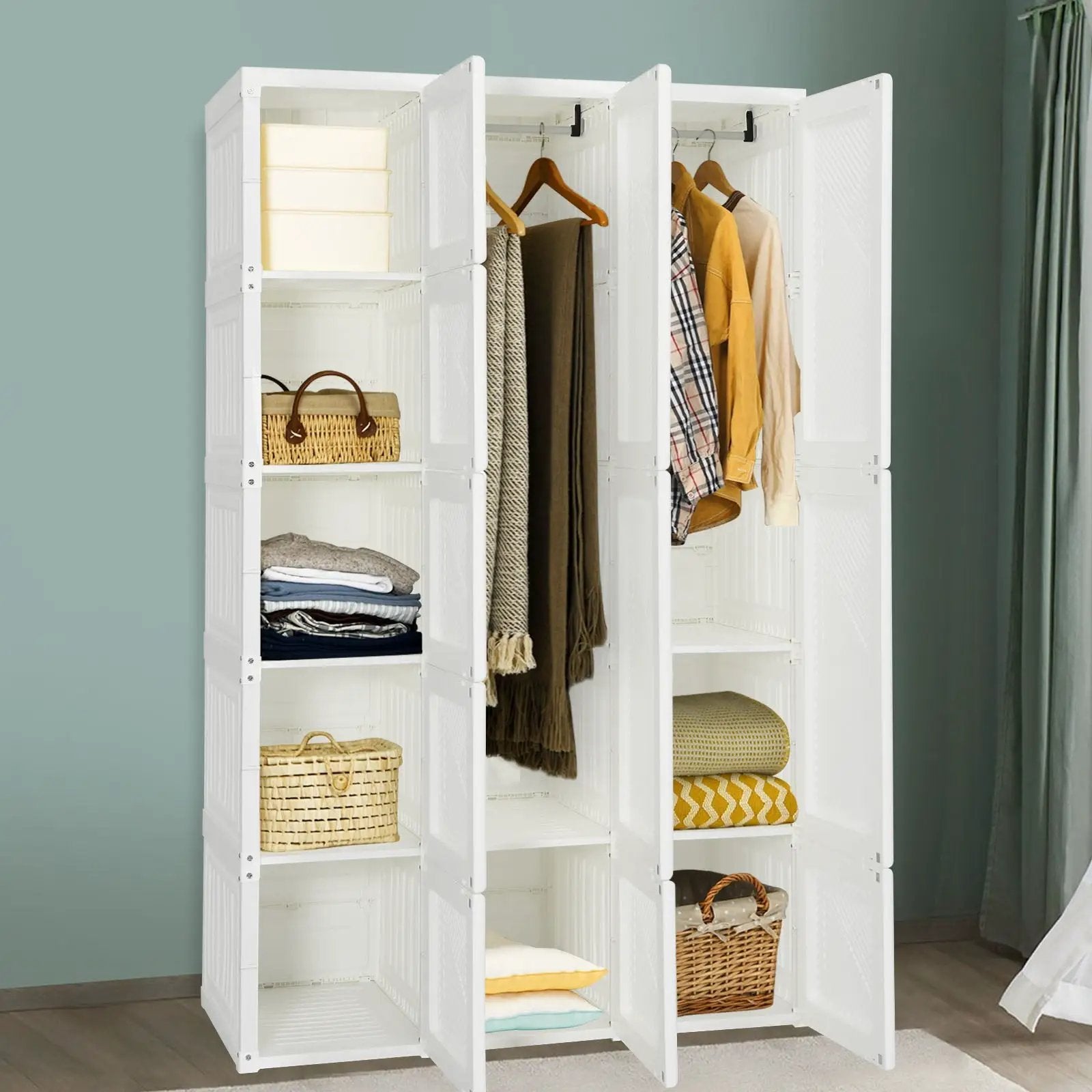Foldable Armoire Wardrobe Closet with 10 Cubes by DirectDeals