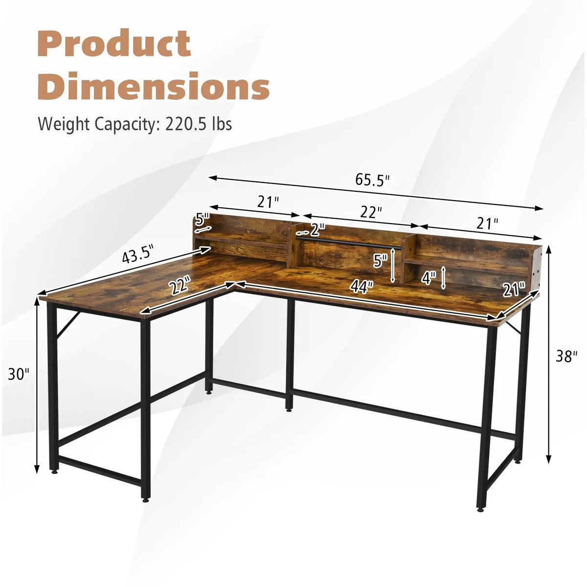 5.5 Inch L-shaped Computer Desk with Bookshelf, photo 8 of 16