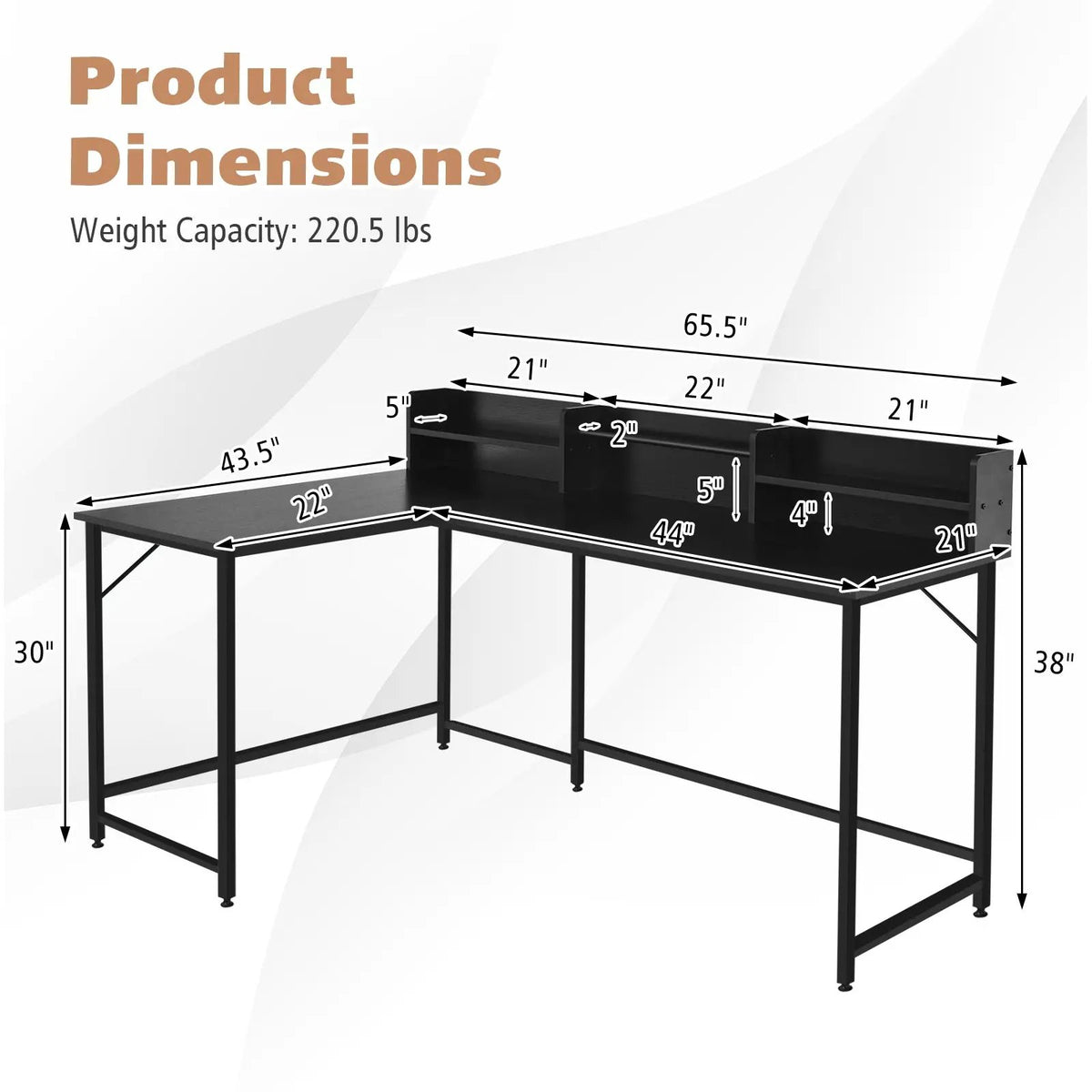 5.5 Inch L-shaped Computer Desk with Bookshelf, photo 7 of 16