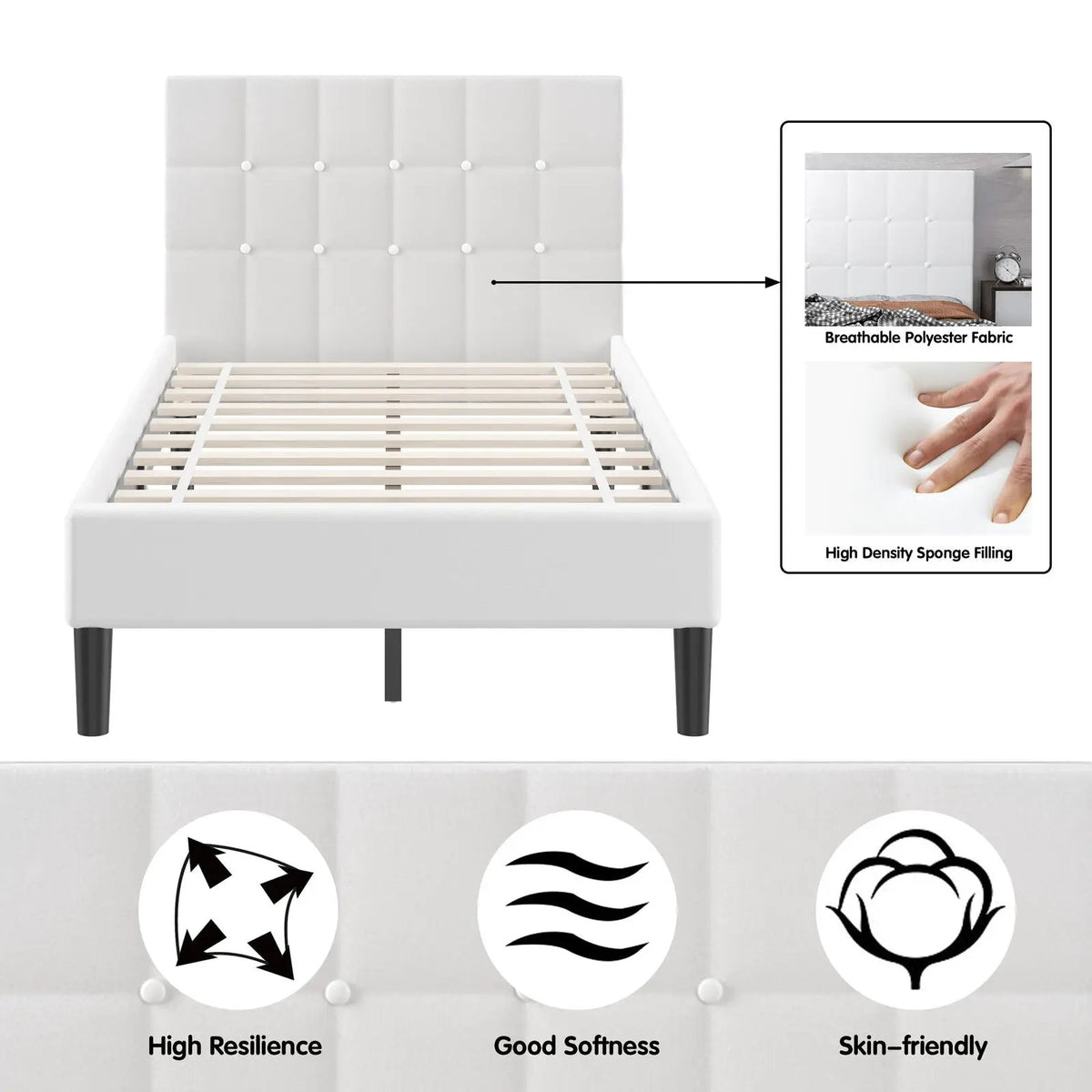 Platform Bed with Button Tufted Headboard, photo 8 of 9