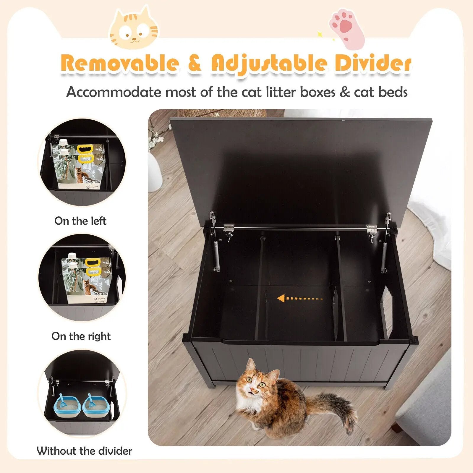 Wooden Cat Litter Box Enclosure with Top Opening Side Table Furniture by DirectDeals