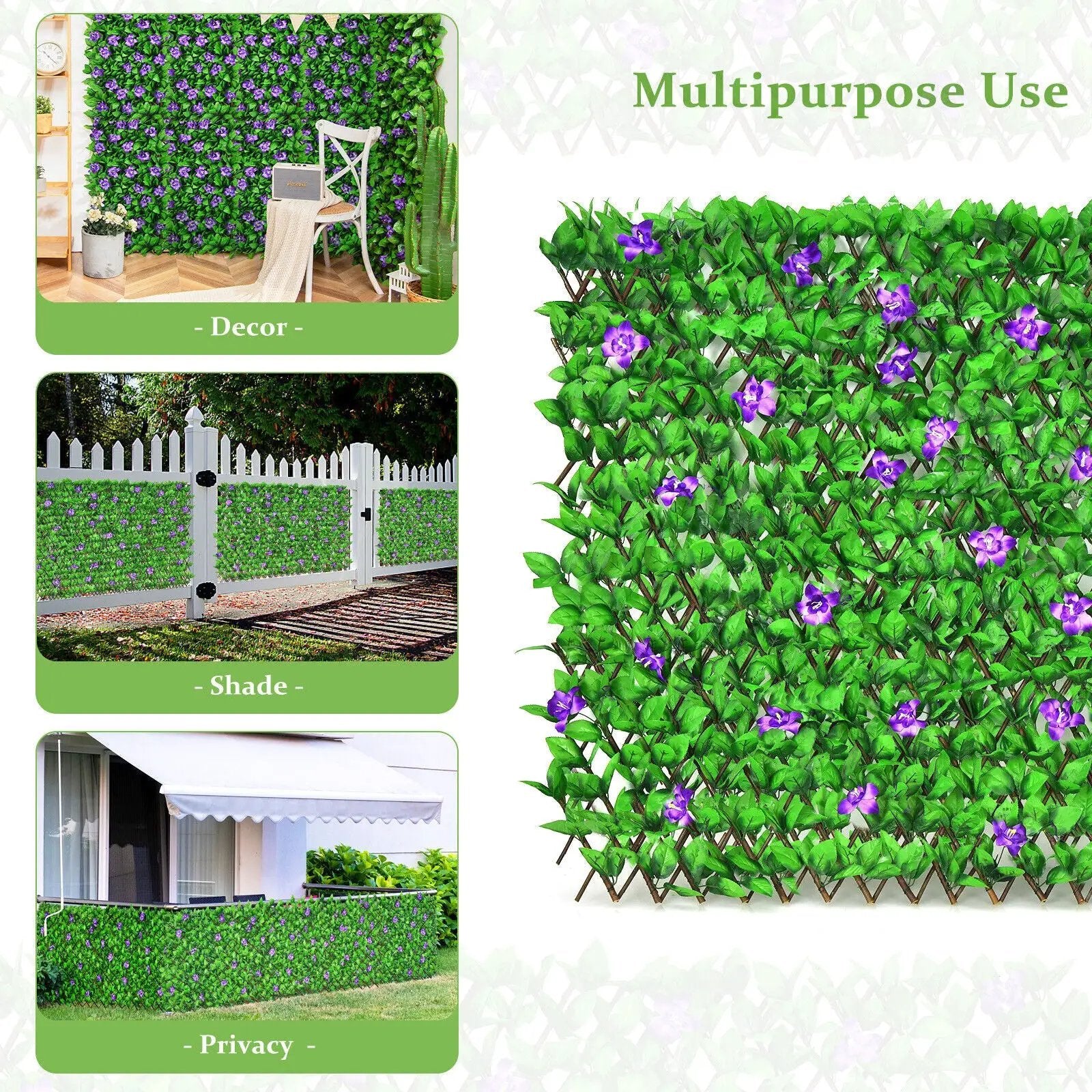 4 Pieces Expandable Faux Ivy Privacy Screen Fence Panel Pack with Flower by DirectDeals