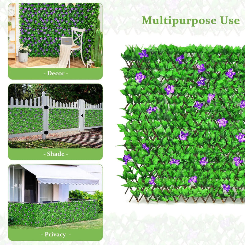 4 Pieces Expandable Faux Ivy Privacy Screen Fence Panel Pack with Flower by DirectDeals