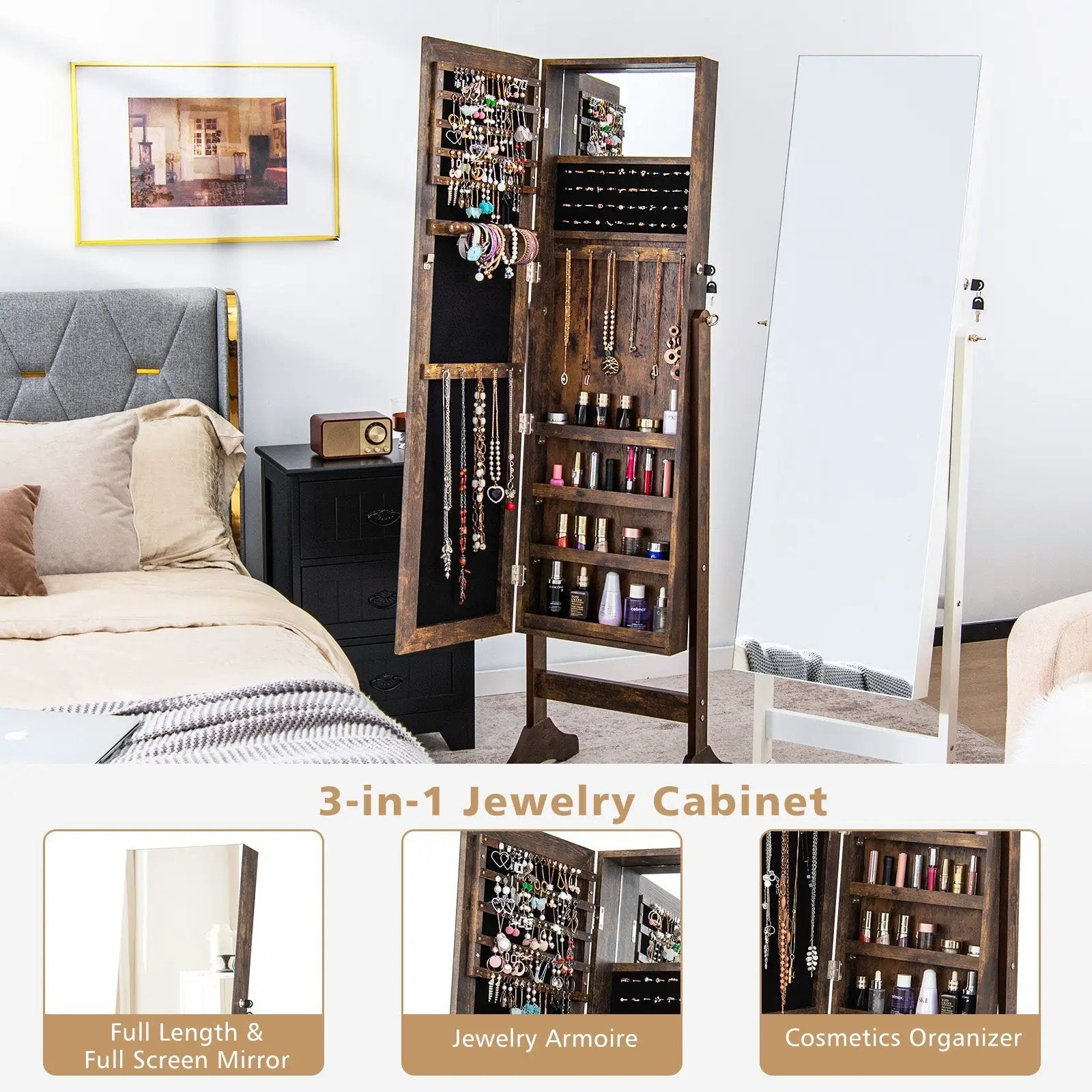 Standing Jewelry Cabinet with Full Length Mirror by DirectDeals