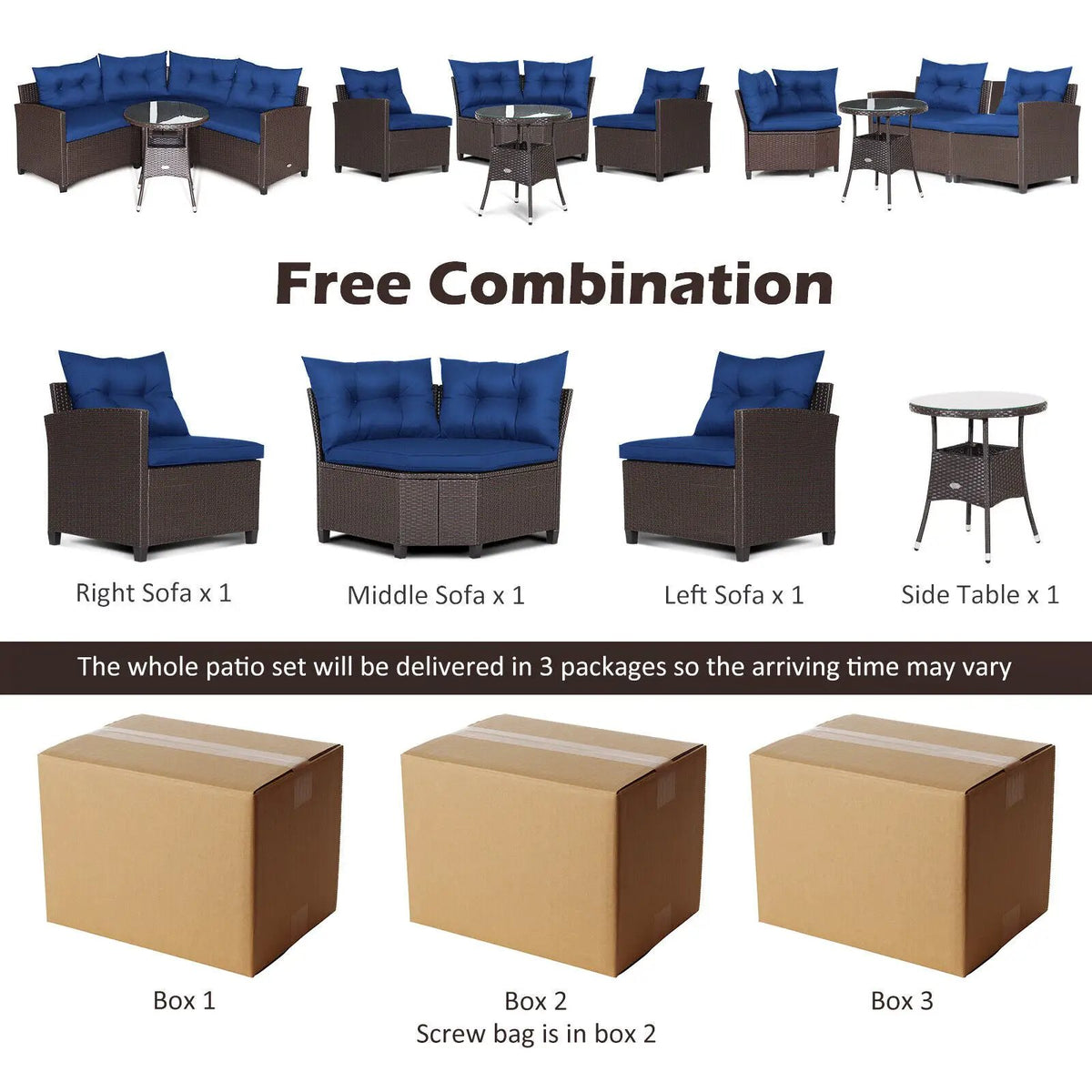4 Pieces Patio Rattan Furniture Set Cushioned Sofa Glass Table, photo 9 of 16
