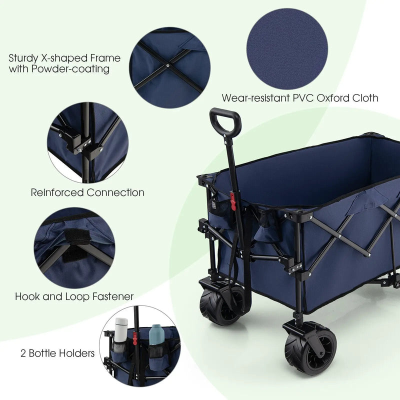 Folding Utility Garden Cart with Wide Wheels and Adjustable Handle by DirectDeals