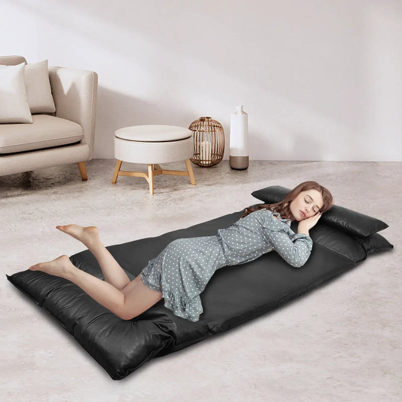 Foldable PU Leather Leisure Floor Sofa Bed with 2 Pillows-Black by DirectDeals