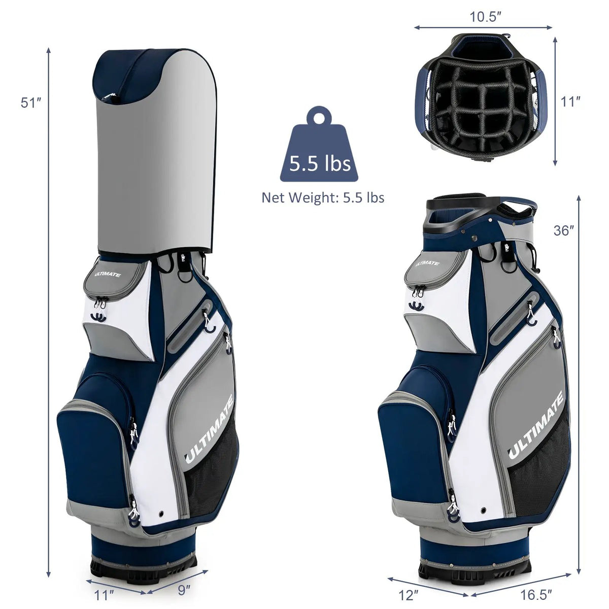 10.5 Inch Golf Stand Bag with 14 Way Dividers and 7 Zippered Pockets, photo 7 of 16