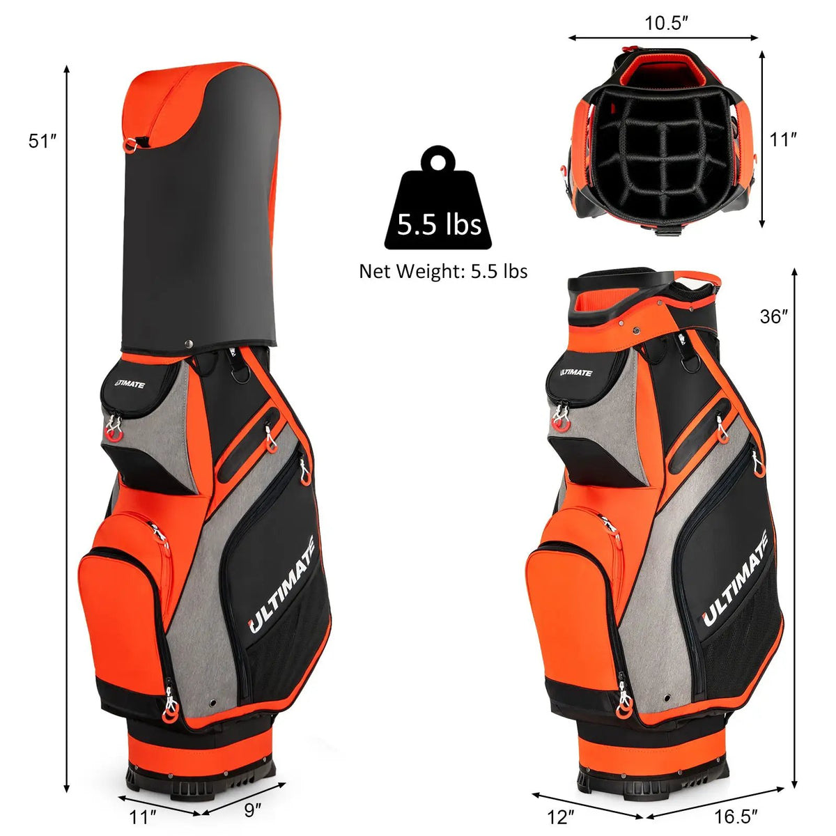 10.5 Inch Golf Stand Bag with 14 Way Dividers and 7 Zippered Pockets, photo 8 of 16