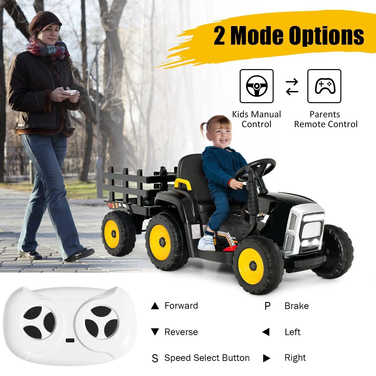 12V Ride on Tractor with 3-Gear-Shift Ground Loader for Kids 3+ Years Old by DirectDeals