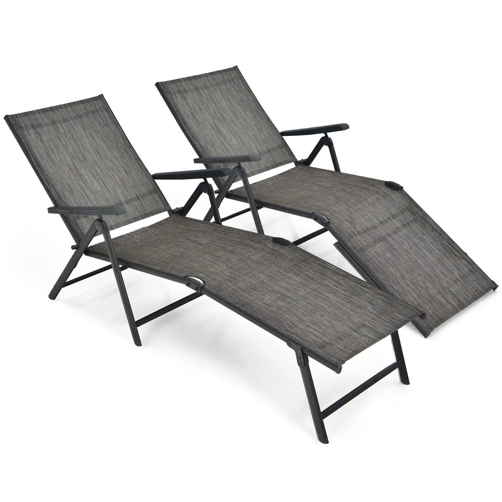 2 Pieces Foldable Chaise Lounge Chair with 2-Position Footrest by DirectDeals