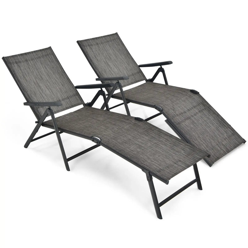 2 Pieces Foldable Chaise Lounge Chair with 2-Position Footrest by DirectDeals