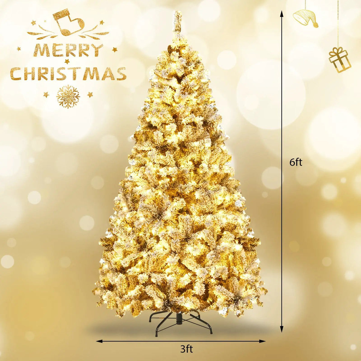 Pre-Lit Premium Snow Flocked Hinged Artificial Christmas Tree, photo 5 of 10
