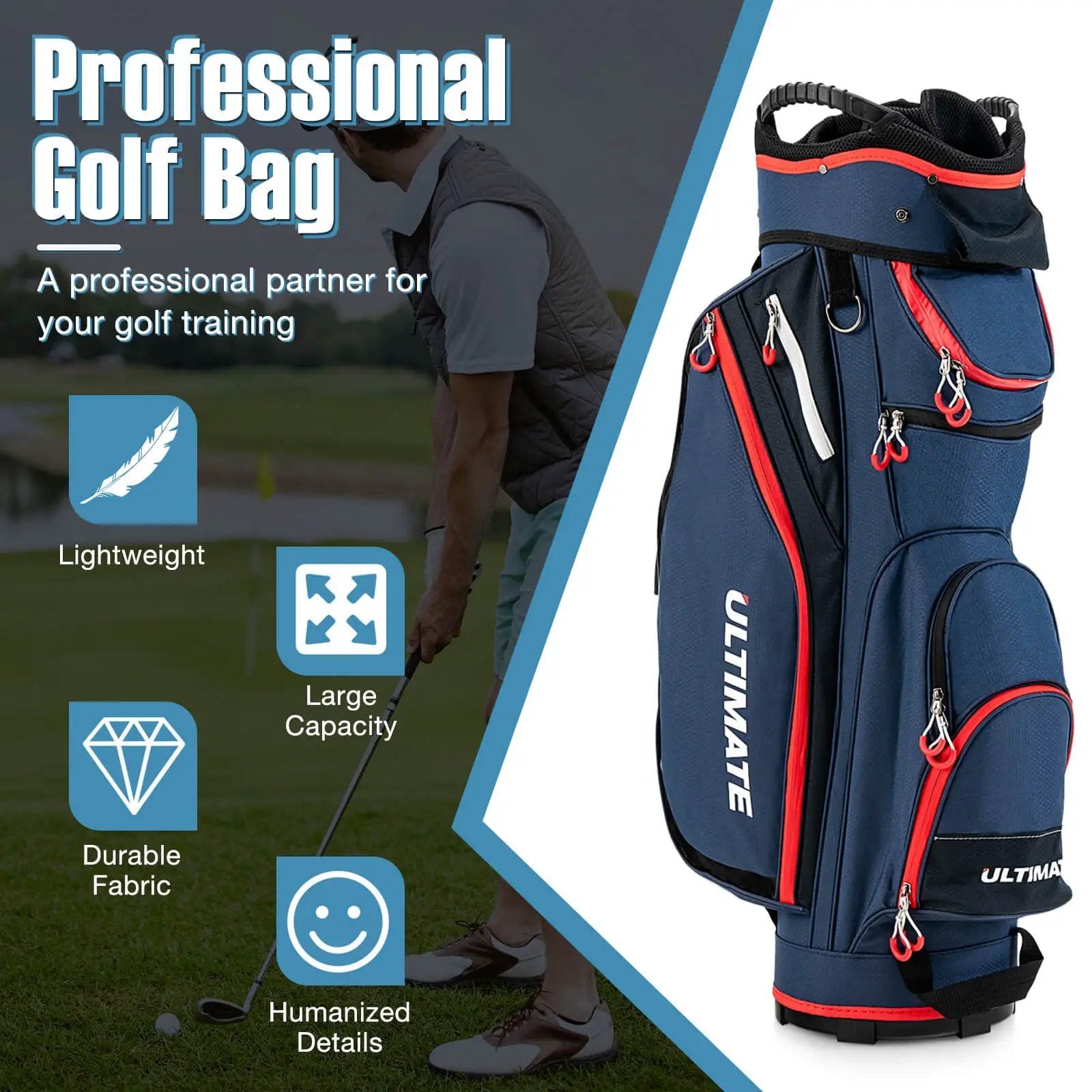9.5 Inch Golf Cart Bag with 14 Way Dividers Top Organizer by DirectDeals