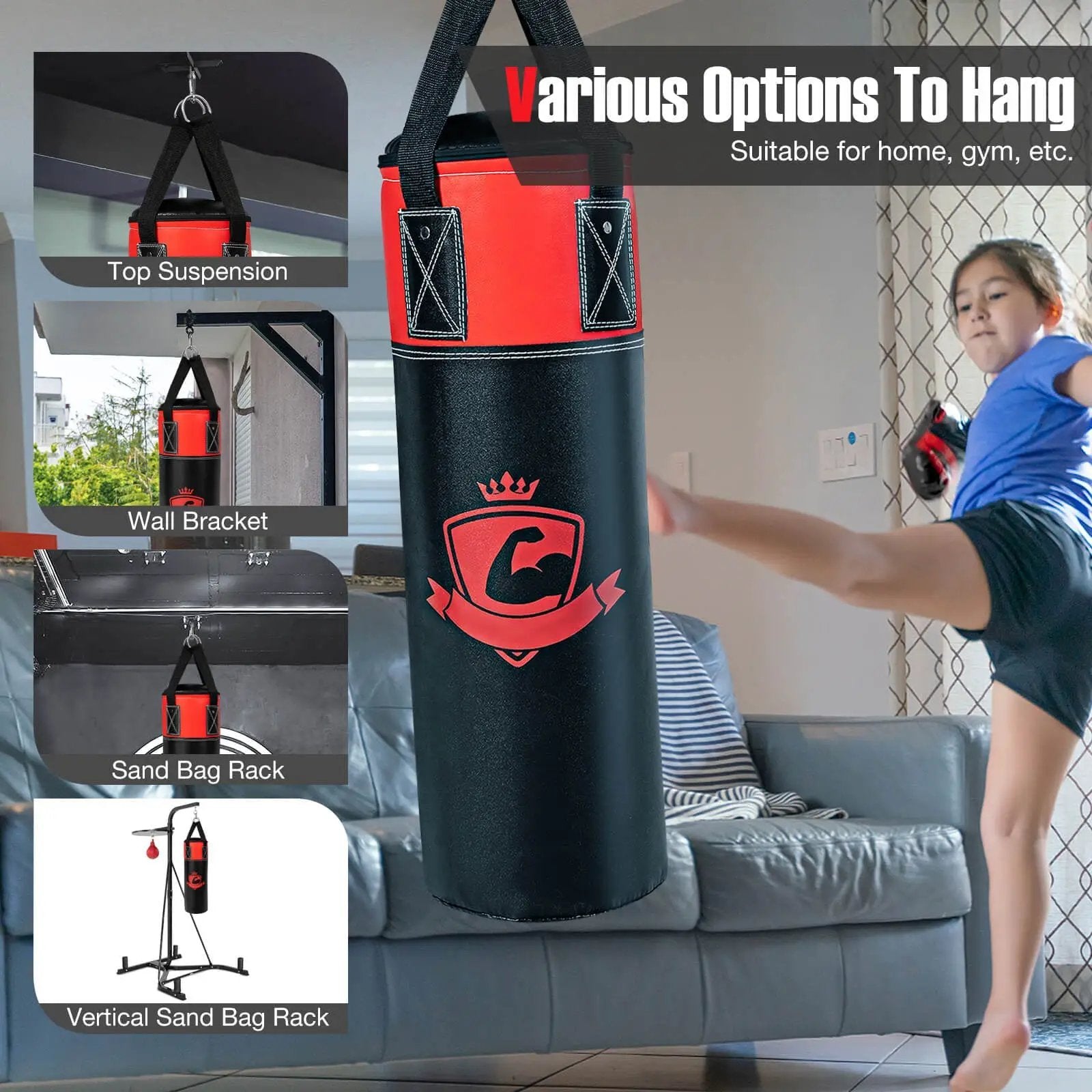 11 Pounds Kids Hanging Punching Bag Set with Punching Gloves-Black by DirectDeals