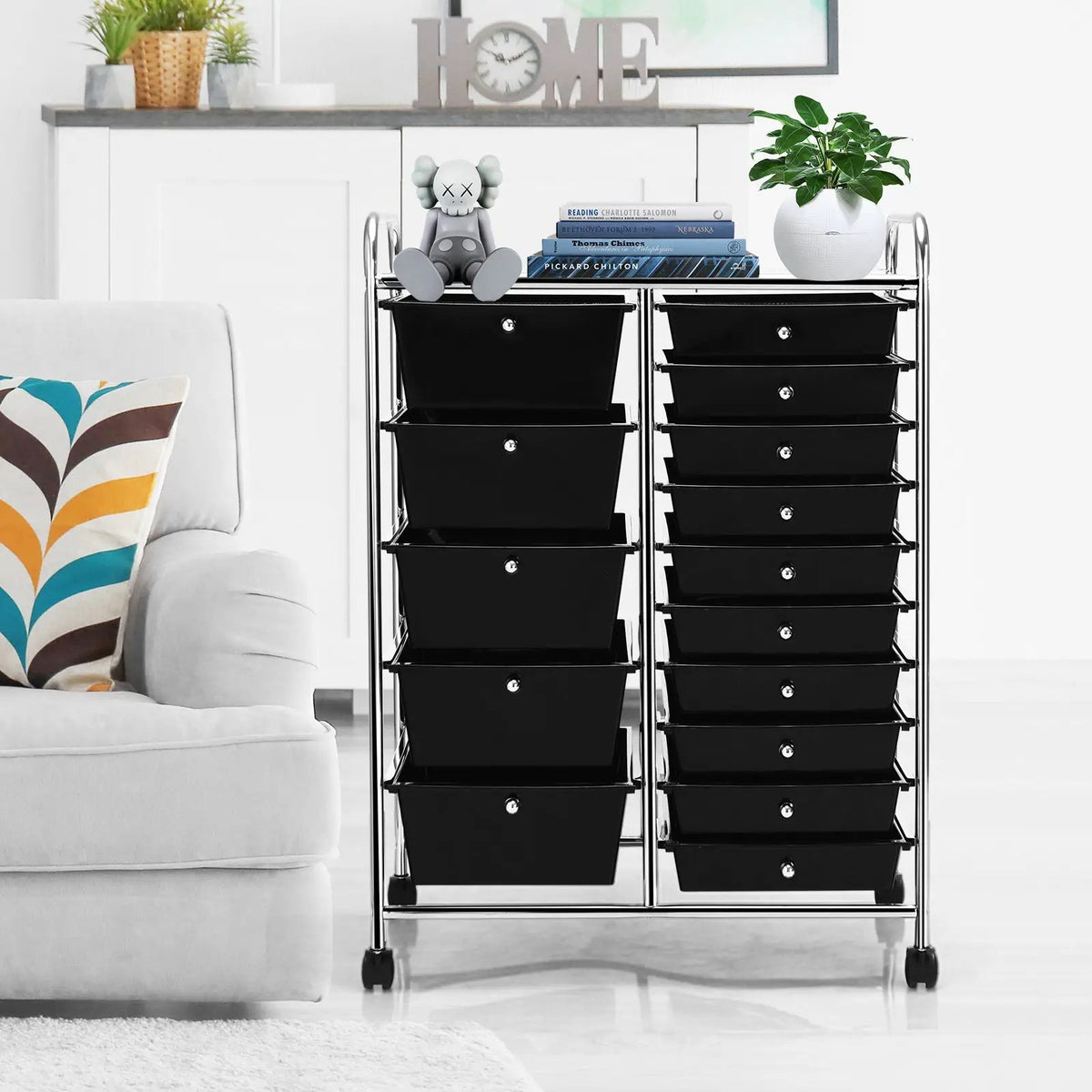 15-Drawer Utility Rolling Cart with Drawers Multi-Use Storage-Icecream Multicolor, photo 6 of 21