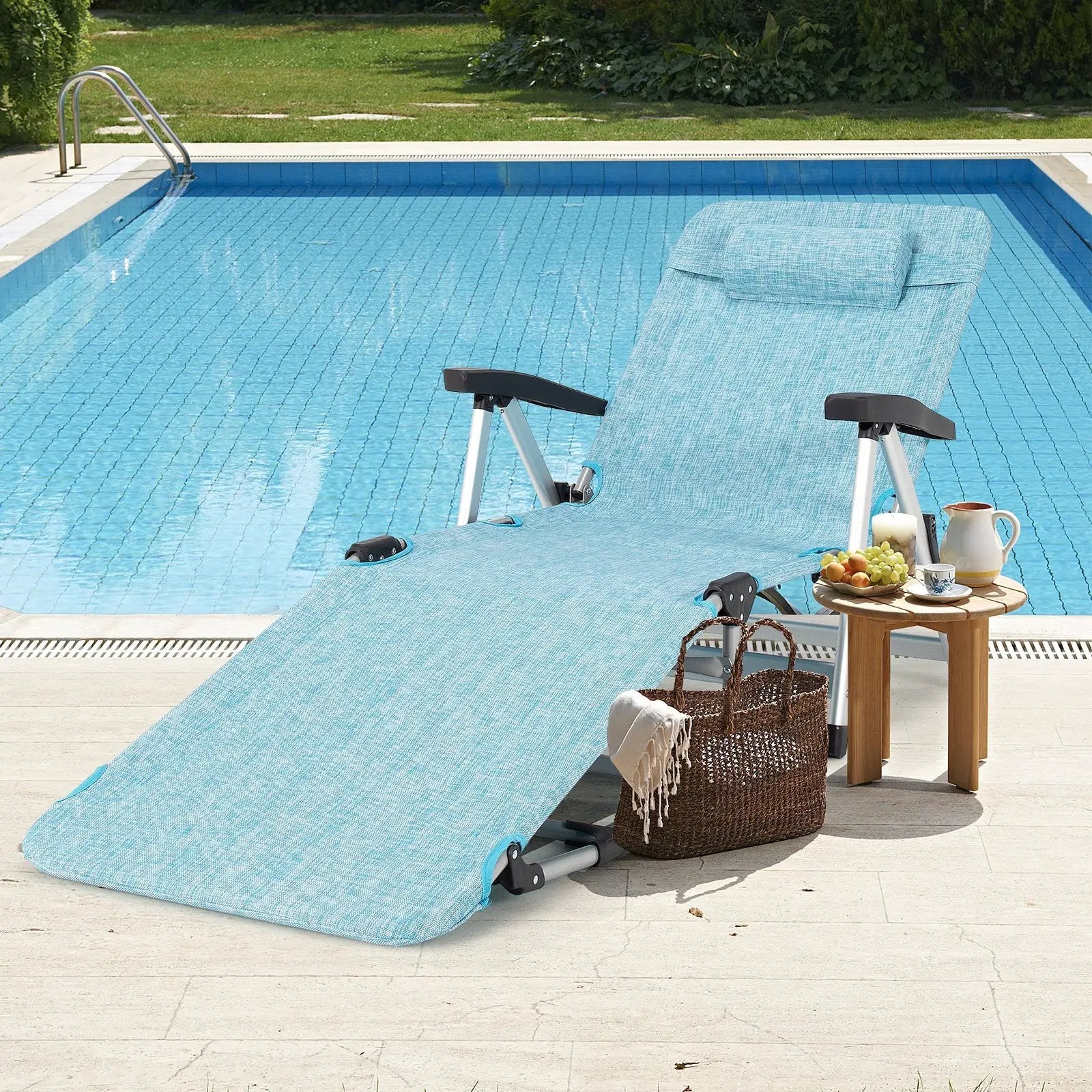 Beach Folding Chaise Lounge Recliner with 7 Adjustable Position by DirectDeals