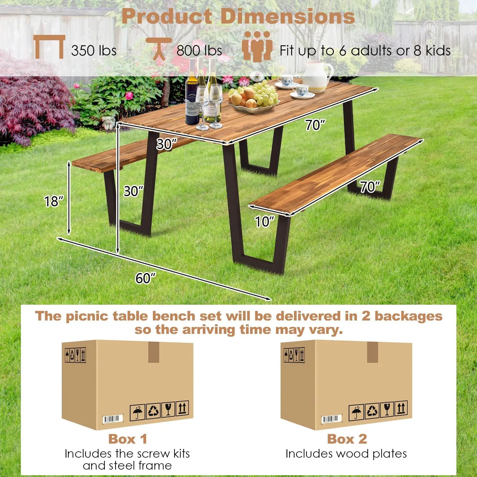 Patented 70 Inch Dining Table Set with Seats and Umbrella Hole by DirectDeals