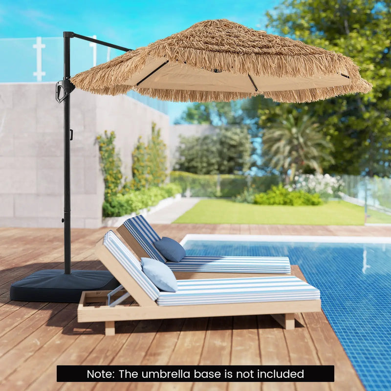 9.5 FT Cantilever Tiki Patio Umbrella Hawaiian Style Offset Hanging Umbrella-Natural by DirectDeals